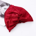 Adjustable solid dark red satin sleep bonnet with twist design and elastic hair protection - Crossed Wine Red