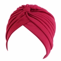 Ethnic turban headwear in vibrant rose red knit fabric with stylish twisted knot design - One Size / Burgundy