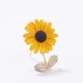 Elegant yellow sunflower brooch pin with crystal leaves and golden metal finish - Sunflower 2
