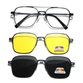 Square polarized sunglasses in matte black metal frames with yellow and dark lenses - Black