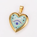Golden heart locket pendant with blue enamel evil eye motif and swivel opening design - Evil Eye Blue Locket (Style 7)