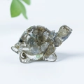Cute natural crystal turtle ornament in dark grey labradorite stone with clear resin - 25 Labradorite