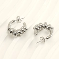 Pendientes de aro en espiral de acero inoxidable plateado con elegante textura de cuerda - Oro de 18K / Color Acero