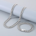 Set collana e bracciale a catena Miami cubana da 10mm in acciaio inossidabile argento - Larghezza 10mm, Bracciale 21cm / Stile A Colore Acciaio