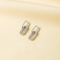Silver chain-link oval earrings featuring a crystal-encrusted loop for a luxury look - Alternating Double Ring / Silver