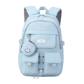 Light blue large capacity school backpack with heart charm and multi-pocket design - Blue