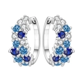 Boucles d'oreilles créoles en argent 925 avec clusters de zircons bleus et clairs - Créole avec Pierres Mixtes Dégradé Bleu 4358-BU