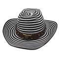 Chapeau de paille jazz style western à rayures noir et blanc avec boucle tête de taureau - Noir Blanc Avec Corde Coupe-vent (Tête de Taureau)