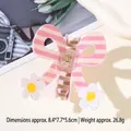 Molla per capelli a farfalla a righe rosa con motivo a margherite e molla in metallo - Fiocco a Righe Rosa Con Margherita