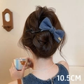 Pince à cheveux nœud en denim bleu 10,5cm pour femme avec un détail doré élégant - Pince Crabe Nœud en Dentelle / 10.5cm / Bleu Denim