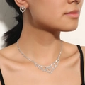 Silver-tone heart jewelry set featuring rhinestone pendant necklace and matching stud earrings - Silver Heart Necklace Earring Set (DTN10026297S)