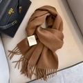 Caramel brown pure Australian wool scarf with tassels and 100% wool material label - Coffee