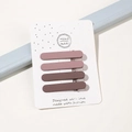 Close-up of four matte brown and pink hair clips arranged on a white display card - Coffee Series - Small Straight