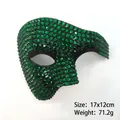 Green sparkling phantom masquerade mask with green rhinestones for Halloween party - Rhinestone Prince - Green