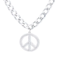 Collana hip hop argento con ciondolo segno della pace e zirconi scintillanti da uomo - Oro Bianco