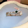 Y2K wavy rectangular silver alloy hair clip with colorful gems and white pearls - 3# Colorful Square Rhinestone Hair Clip