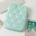 Mint green quilted laptop sleeve with padded heart pattern for 15 inch computer - 11" / Light Green