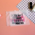 Pink translucent EVA lash zipper bag with cheer practice text for makeup storage - Pattern 30-Cheer Practice Text