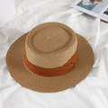 Straw boater hat in natural tan with an orange-brown grosgrain ribbon detail - M (56-58cm) / Khaki