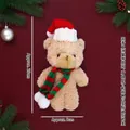 Portachiavi orsetto di peluche natalizio beige con cappello festivo e sciarpa a righe - Stile catena a sfere (20 cm) / Orso di Natale bruno