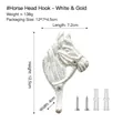 Retro horse head wall hook in white gold finish with included mounting hardware - White Gold
