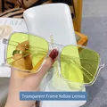 Fashionable square semi-rimless sunglasses with transparent frame and yellow lenses - Clear Frame Yellow Lens