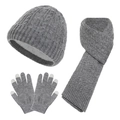 3-teiliges Winterset mit Strickmütze, Schal und Touchscreen-Handschuhen in Grau - Dunkelgrau