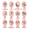 Rose gold oval birthday flower pendants in 12 styles displayed on a white background - October-Marigold / Rose Gold