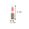 Pink and gold lipstick charm pendant with black rhinestones and hanging loop - Rose Red Lipstick (0.7CM×2.7CM)
