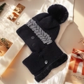 Winter knitted hat and scarf set in black featuring a faux fur pompom and button detail - Hat And Neck Warmer / Pro MAX - Black
