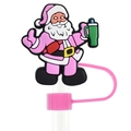 Pink Santa Claus silicone straw cover with fixed ring for 10mm drinking straws - 03 Pink Jacket Santa