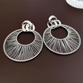 Minimalist silver woven hollow circle earrings with metallic geometric design - Silver (Silver Earring Post)