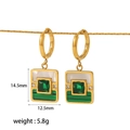 18k gold plated stainless steel emerald zircon earrings with geometric pendants - Geometric Green Gemstone Earrings (TE6299-GN)