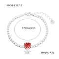Bracciale cuore in acciaio inossidabile argento con pendente in zircone rosso e catena - Acciaio Zircone Rosso