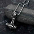 Vintage silver Viking Mjölnir pendant with Celtic knotwork on a rugged steel chain - Style 2 Steel Color Small (chain Not Included) F0503-2