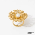 Adjustable golden flower ring featuring hollow petals and a central white pearl detail - Gold Ring (KB777)
