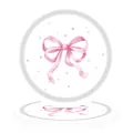 Dettaglio di piatti monouso con fiocco rosa acquerello e motivi a stelle - Piatti di Carta da 7 Pollici 10 pz