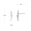 Detailed size measurement of 9.5mm minimalist lightning bolt sterling silver stud earrings - 925 Silver / Silver