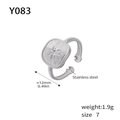 Adjustable silver stainless steel ring with sun and star pattern engraving, model Y083 - US 7 / Square Starburst (Y083-Silver)