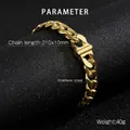 Detalle de la cadena cubana de acero inoxidable dorado de 10mm con medidas de longitud - Pulsera 21cm / Dorado