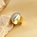 Minimalist two-tone open ring featuring a polished gold band and silver curved accent - Gold Wide Band with Silver Streamline Decor
