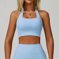 Hellblaues Halter-Sport-BH und Yoga-Hosen-Set mit hoher Taille für Fitness-Training - S / Himmelblau