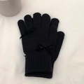 Black knitted gloves featuring two small decorative bows on a clean white background - Bow-Black