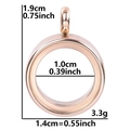 Rose gold stainless steel round floating locket pendant with dimensions 1.4cm by 1.9cm - Inner Diameter 10mm - Cavity Thickness 3.5mm / Rose Gold