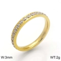 Golden 3mm stainless steel eternity ring with single row of sparkling zircon stones - Wide Gold Eternity Style (KR91365-GC)