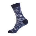 Dunkelblaue Herrensocken mit weißem Weinbrand-Flaschenmuster und verstärkter Ferse - Einheitsgröße / 205-Dunkelblau Brandy