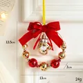 Kerstkrans hanger met rode fluwelen strik en gouden handschoen, maat 13,5 cm - Rood Goud Strik Krans Hanger