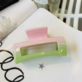 Pink and green gradient rectangle hollow hair claw clip with glossy finish for women - Pink and Green Gradient