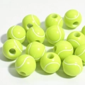 Detail of neon yellow tennis ball beads with white curved lines for DIY jewelry crafting - 12mm Tennis Green Background White Line