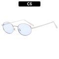 Retro-ovale Sonnenbrille mit silbernem Metallrahmen und hellblauen Gläsern für Damen - Silberrahmen Blaue Gläser